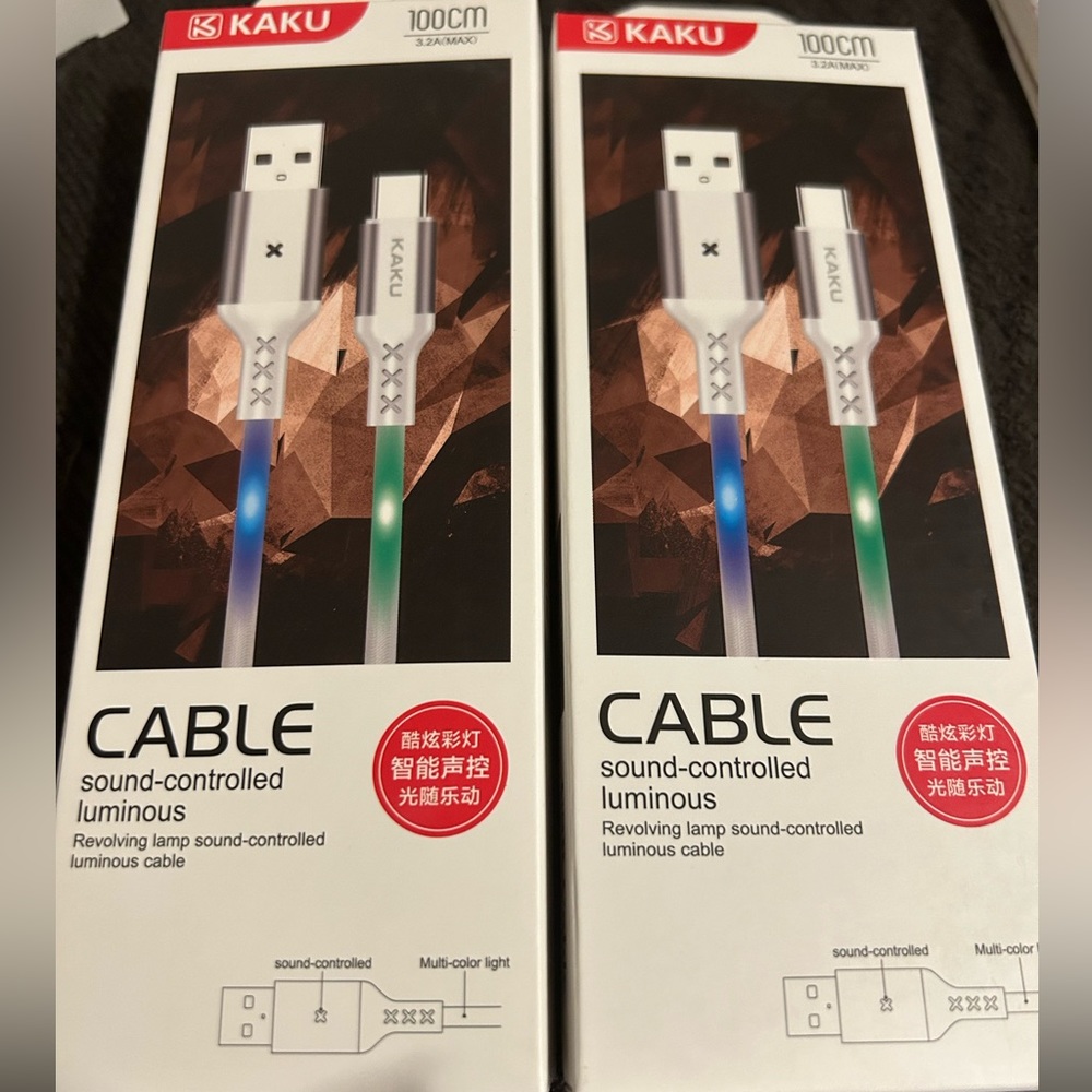 2X Type C sound controlled light up charging cords 3ft each